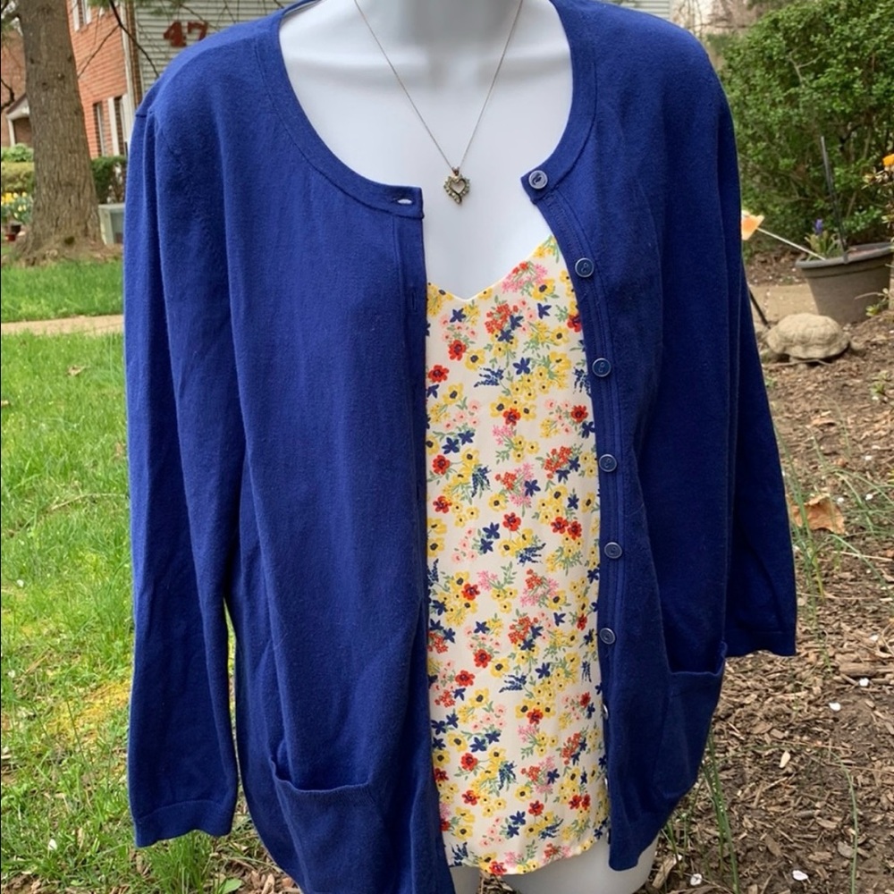 Talbots Royal Blue Pima Cotton Button Up Cardigan Sweater Plus Size M
